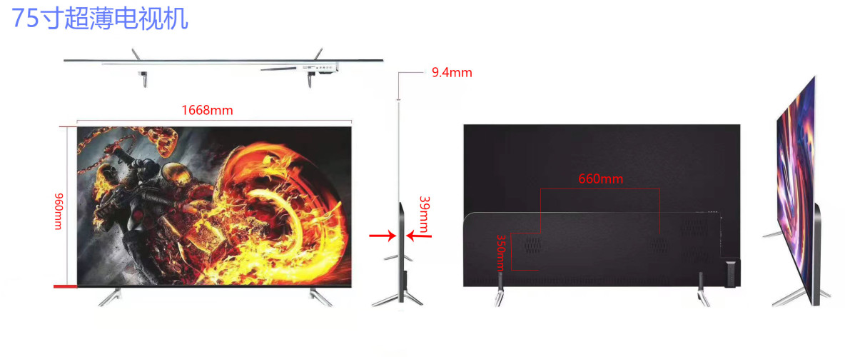 75inch led tv 4k uhd oled ultra slim android 12 system 5g wifi wall bracket bluetooth remote